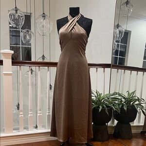 House of Harlow 1960 Brown Halter Maxi Dress
